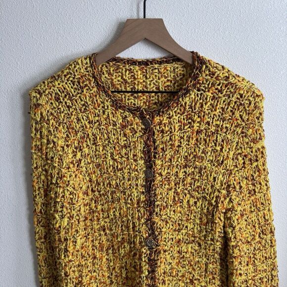 Unbranded Chunky‎ Sweater Womens Medium* Yellow Knit Cardigan Boho Hippie Artsy - Picture 2 of 16